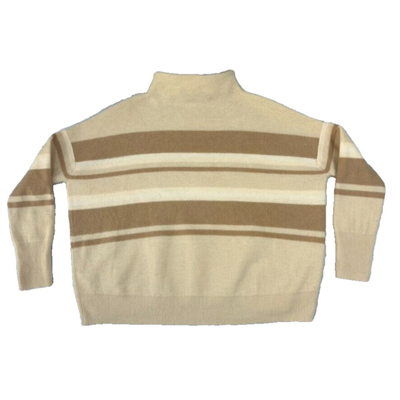 Vince Sweater Womens Small 100% Cashmere Mock Neck Cream Stripe Colorblock Boxy - Picture 3 of 11